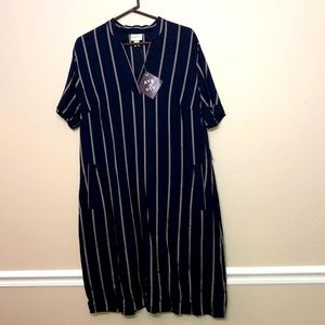 Ava & Viv Classic Navy Striped Midi Dress